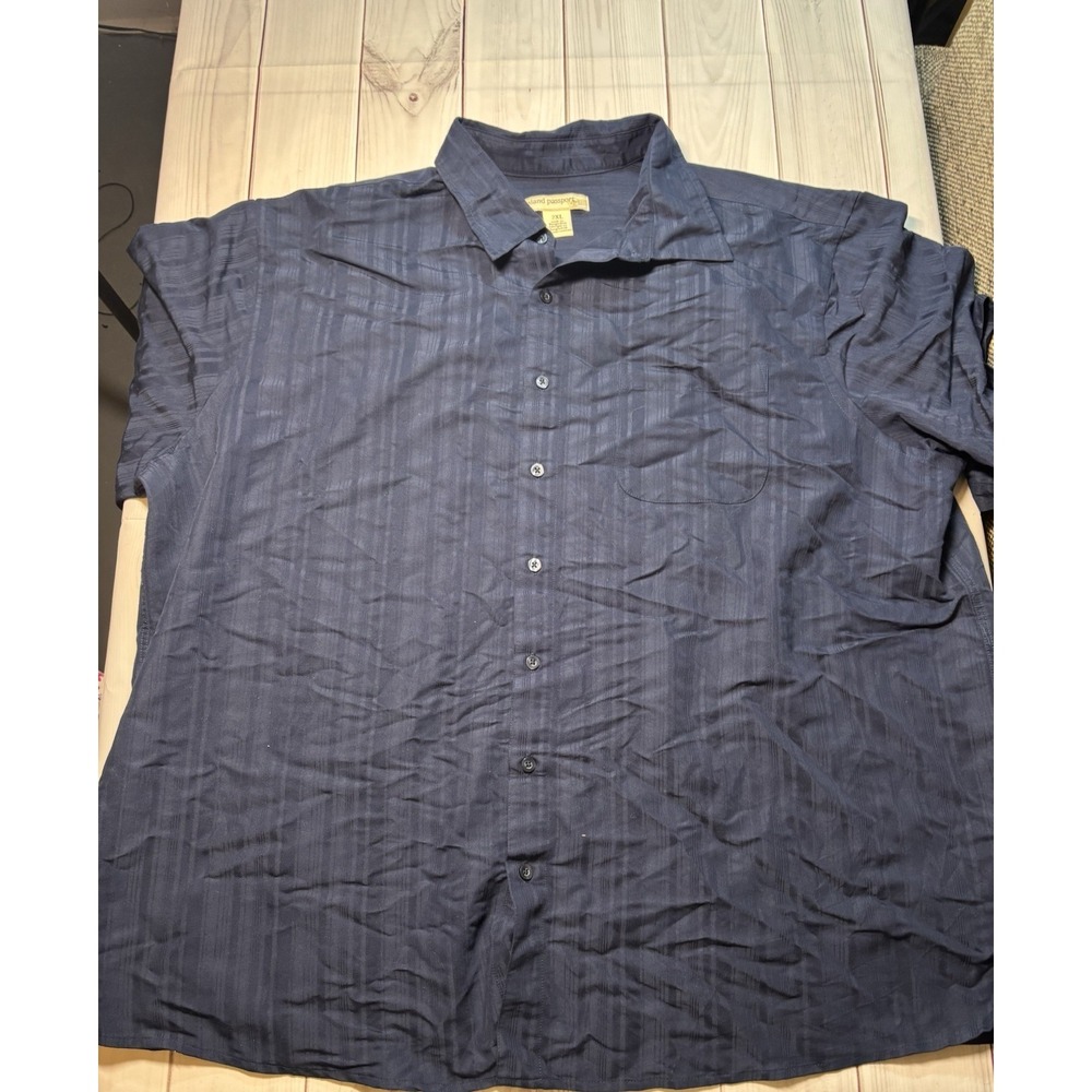 Island Passport Mens Navy Blue Short Sleeve Button Up Shirt 2XL Casual Textured
